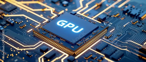 A close-up view with the acronym GPU displayed on a microchip, representing the concept of Graphics Processing Unit.
