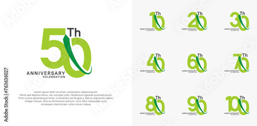 anniversary vector set. green color with swoosh can be use for celebration