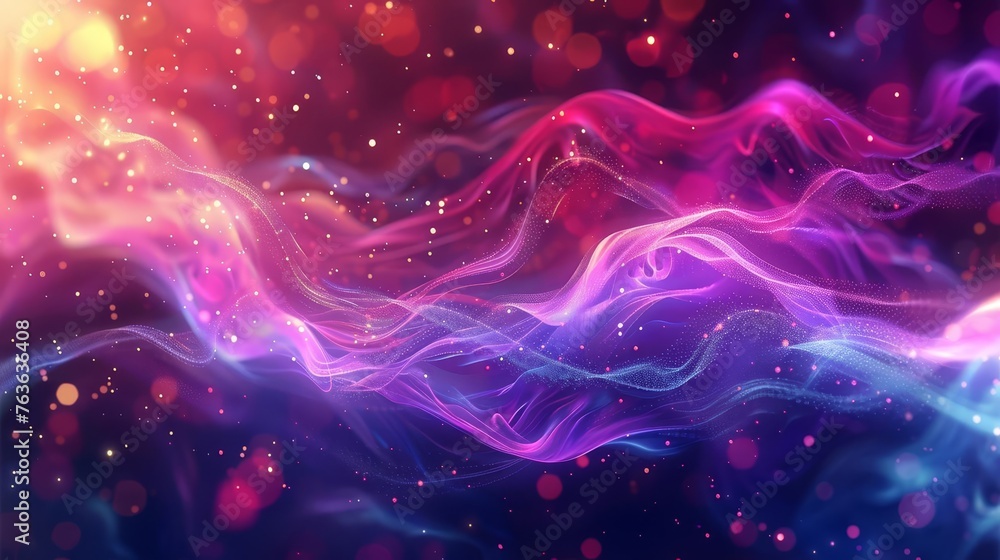 Abstract Background with Dynamic Fluid Shapes, Vibrant Gradients, and Glowing Particles in Digital Art Style - obrazy, fototapety, plakaty 