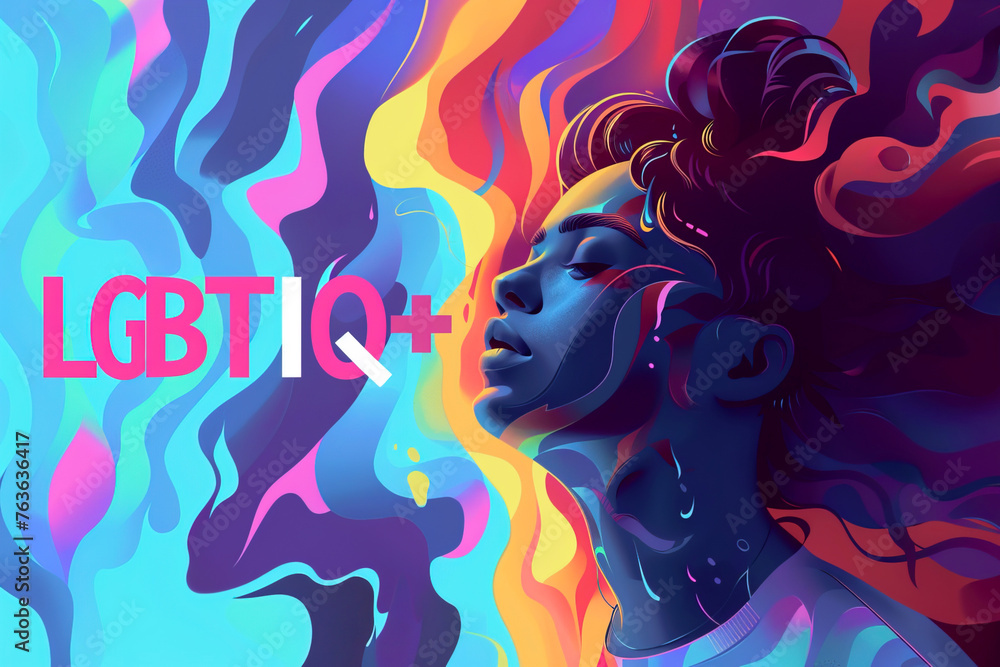 Illustration with LGBTIQ+ conceptual banner with female face design