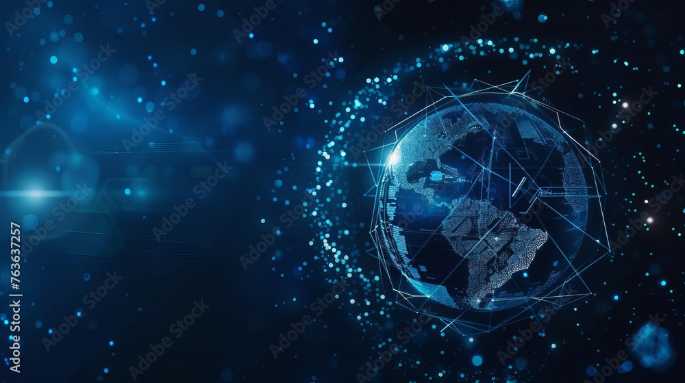 Digital background with blue globe and technology elements, representing global connectivity and innovation Digital background with blue globe and technology elements, representing global connectivity and innovation