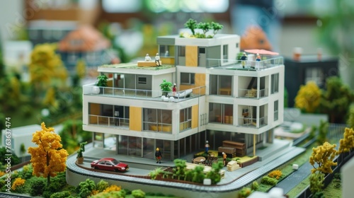 Showcasing apartments designed to withstand natural disasters, with miniature construction scenes focusing on reinforcement  photo