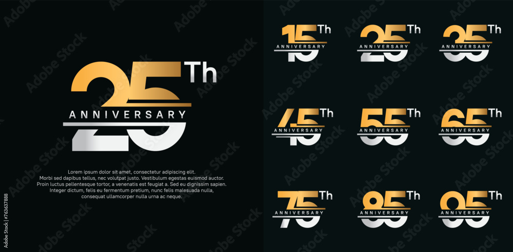 anniversary vector set design with gold and silver color for ...