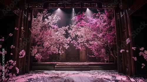 The stage incorporates elements of Kunqu opera, with a huge peach blossom fan on the stage photo
