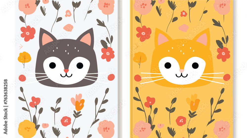 Cute cat patterns for notebook cover flat vector is