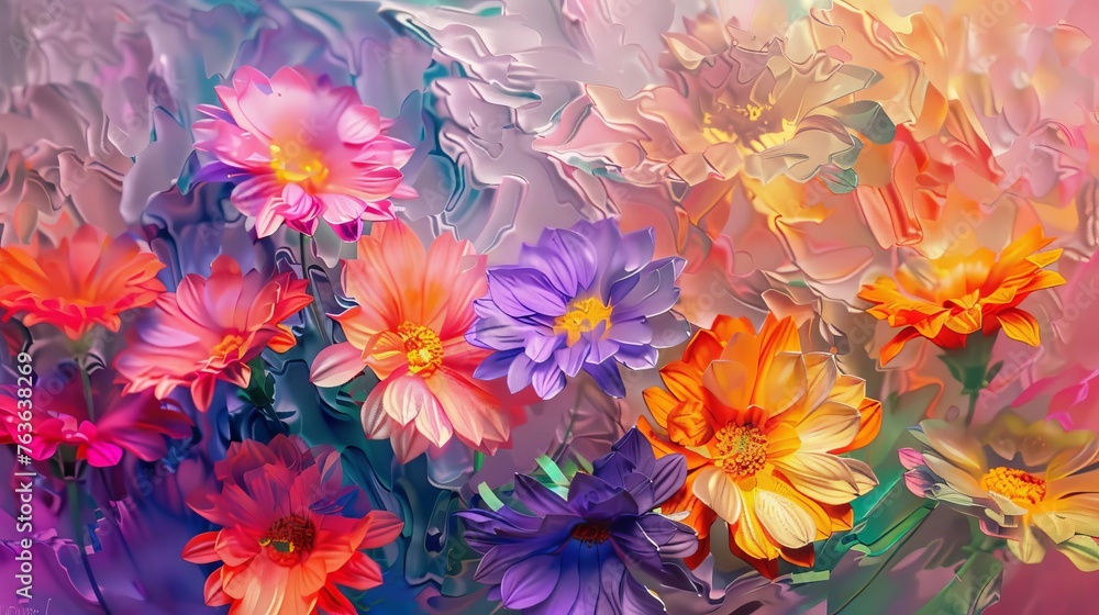 Oil painting of spring flowers on canvas, abstract colorful floral macro impasto artwork Oil painting of spring flowers on canvas, abstract colorful floral macro impasto artwork