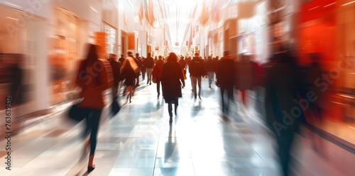 shopping banner with blurred focus, blurry photo, shopping center, women with purchases, discounts, concept of buying things, boutique