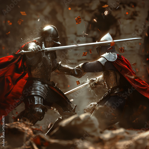 medieval knights deulling fight