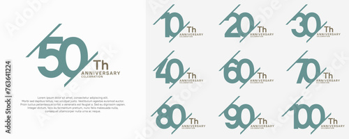 anniversary vector set with blue color and slash for celebration purpose