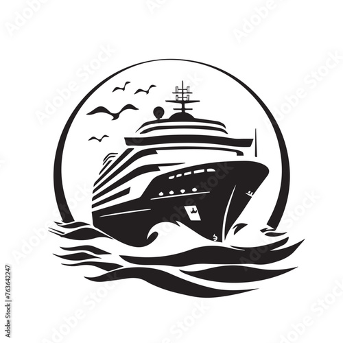 Elegant cruise ship in cartoon, doodle style . Image for t-shirt, web, mobile apps and ui. Isolated 2d vector illustration in logo, icon, sketch style, Eps 10, black and white. AI Generative photo