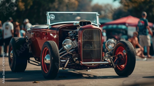 Hot rod car. A hot rod is a type of automobile that has been modified for speed and performance. photo