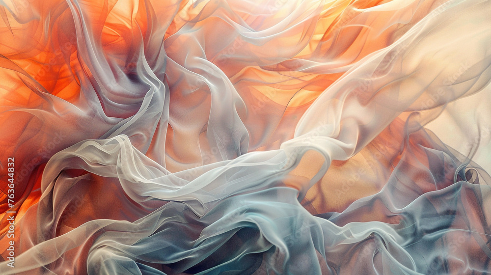 A fluidity of organic forms in an abstract artwork, blending translucent layers to evoke a sense of movement and depth.