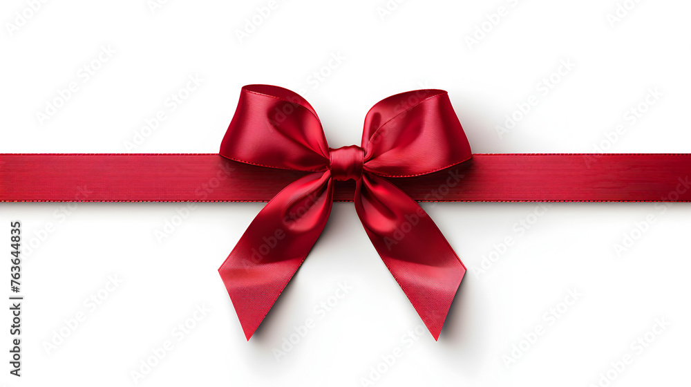 Fototapeta premium Red Ribbon with Bow isolated on white background.