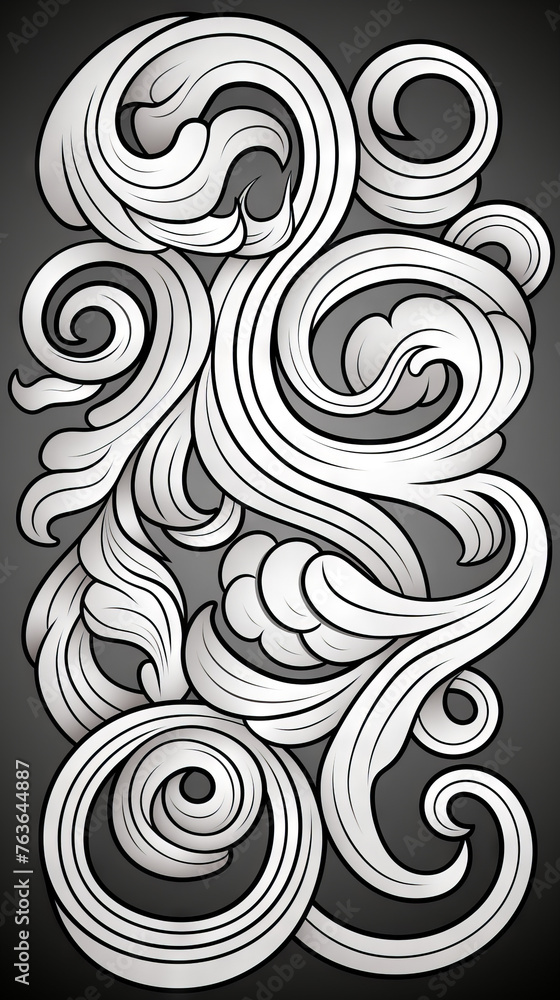 Abstract Swirling Clouds and Whirls Design on Dark Background

