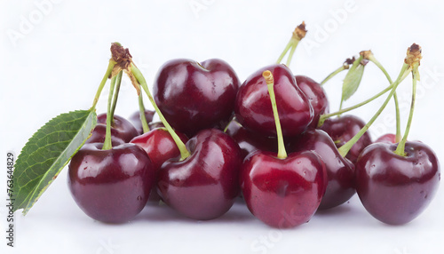 Fresh red cherries isolated on white background