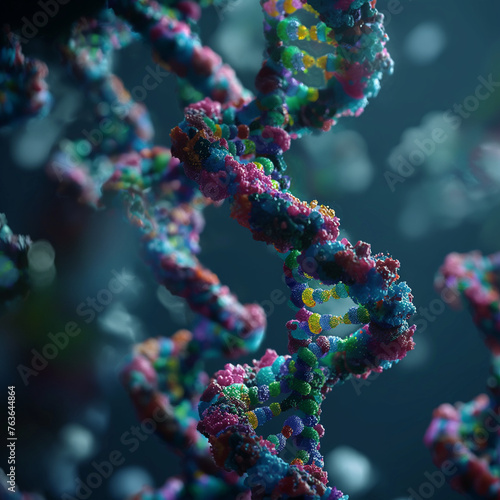 dna rna trhough the electron microscope colorful realistic render