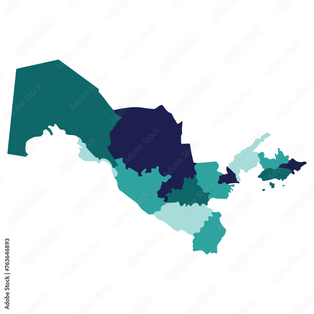 Fototapeta premium Uzbekistan map. Map of Uzbekistan in administrative provinces in multicolor