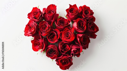 Valentines Day Heart Made of Red Roses Isolated on White Background