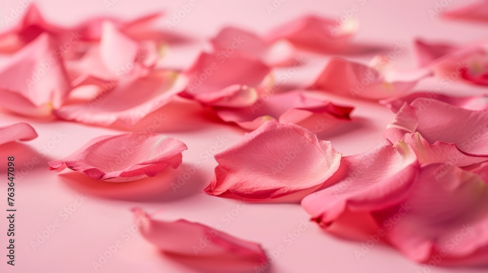 Minimal style. Pink rose petals set on pastel pink background.