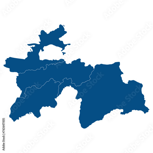 Tajikistan map. Map of Tajikistan in administrative provinces in blue color