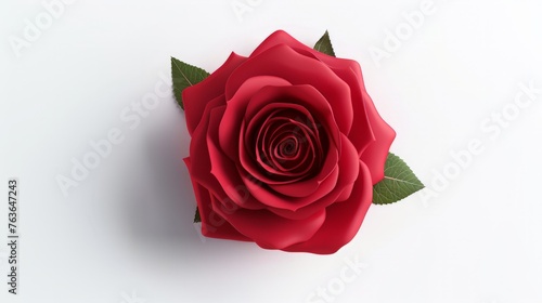 Red rose flower isolated icon  on white background. Beautiful blossom gift birthday 