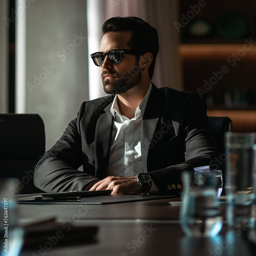 rich handsome manly businessman working at office