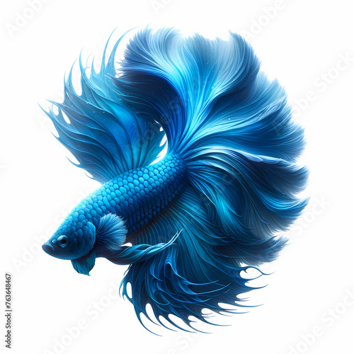 Photo of a Wild Betta fish, full body, glowing with a beautiful Super Blue color, and white background © bteeranan