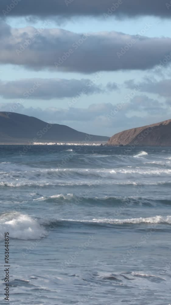 Famara beach Lanzarote, Canary Islands. vertical video Famara beach Lanzarote, Canary Islands. vertical video