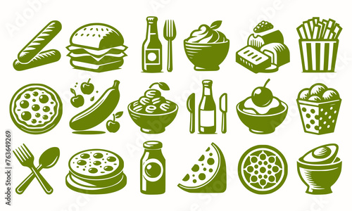 Fresh Food set vector art style with a plain background