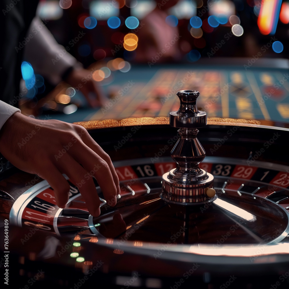 male playing gambling roulette at the casino 