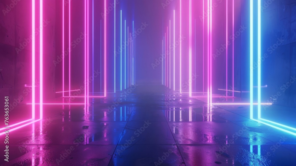 Futuristic neon abstract background, ascending pink and blue glowing lines, 3D render Futuristic neon abstract background, ascending pink and blue glowing lines, 3D render
