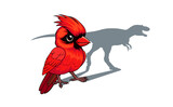 Funny t-shirts design with red cardinal and dinosaur shadow