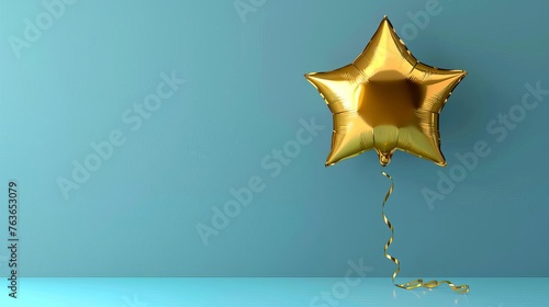 Gold Star-Shaped Foil Balloon for Celebration and Party Decoration, 3D Render
