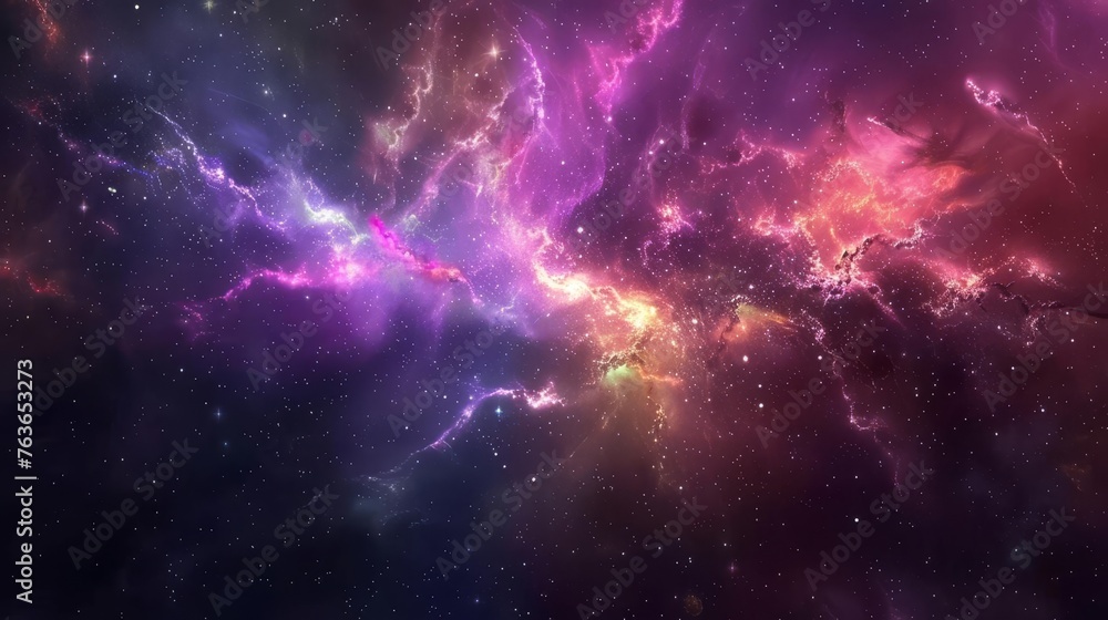 Majestic space nebula and distant galaxy, vibrant colors, awe-inspiring digital illustration