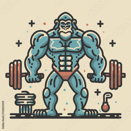 red white black modern style minimalist lines of a strong muscle pose strong body builder anatomy man at gym with bundle Doing exercises in all body positions using different gym equipment
