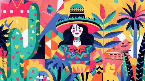 A painting depicting a woman wearing a Mexican hat, symbolizing Cinco de Mayo festivities