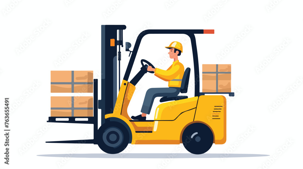 Man in helmet driving forklift truck flat vector il