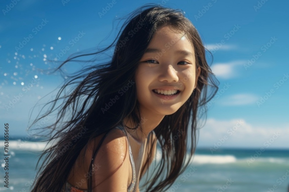 海で微笑む女の子 海で微笑む女の子
