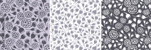 Set Floral Seamless Patterns, Elegant Monochrome Floral Collection