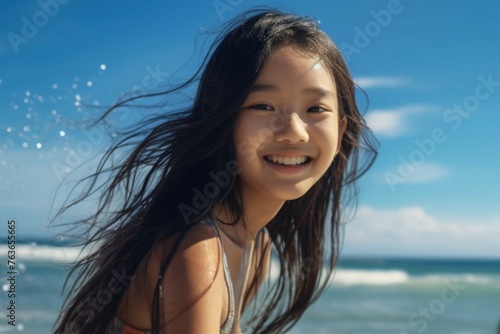 海で微笑む女の子