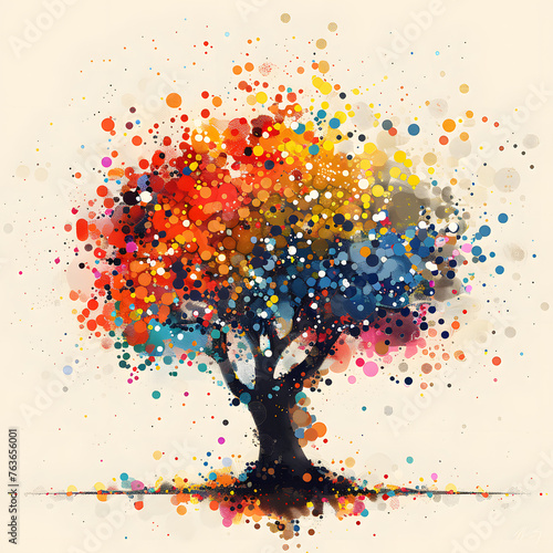 Art paint of a colorful tree on white background  depicting natures beauty