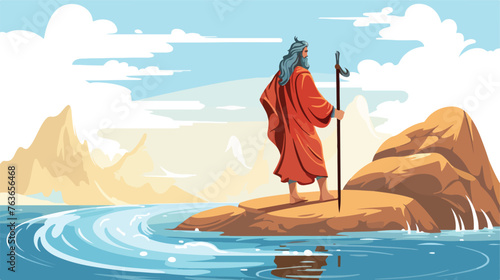 Moses Parting the Sea A Vector Cartoon Illustration