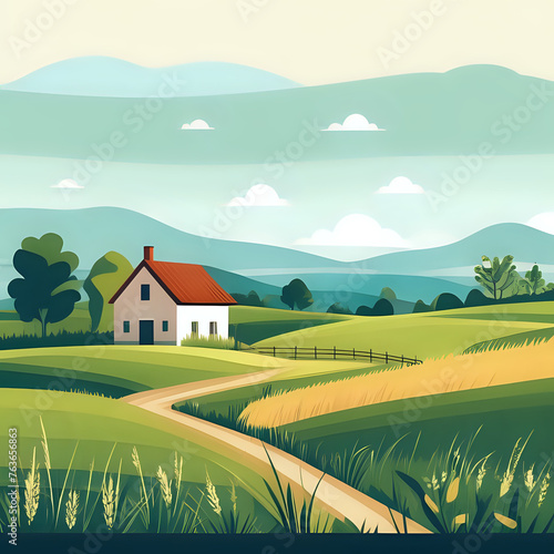 flat ilustration rural landscape background - generated by ai