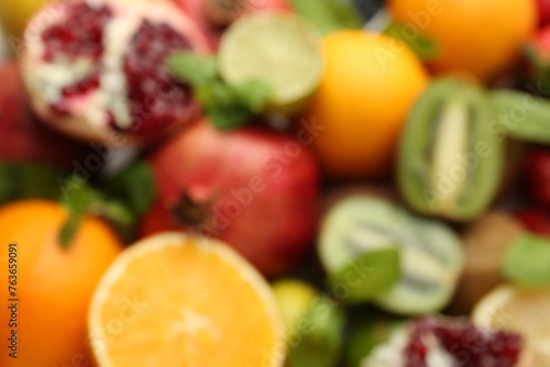 Fototapeta Naklejka Na Ścianę i Meble -  Many different fruits as background, blurred view