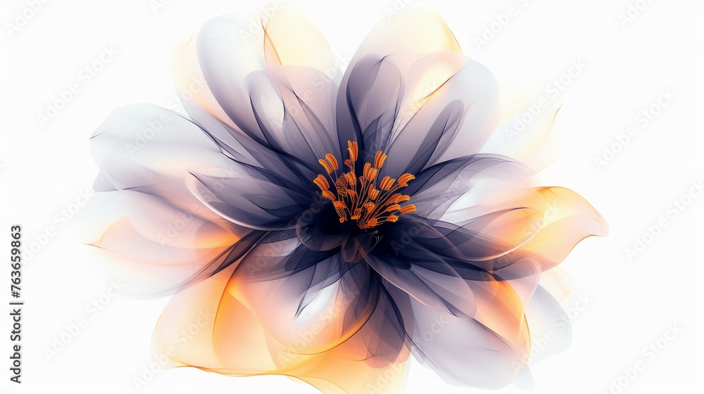 Obraz premium Macro closeup of a stylized fantasy floral in purple and orange on white