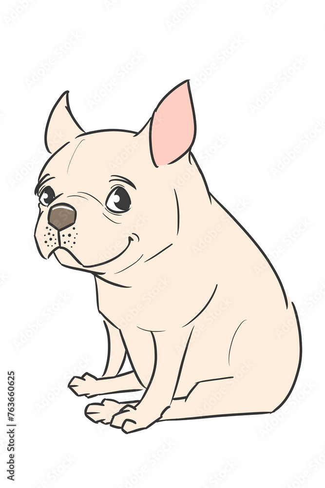 This is an illustration of a “cream” French bulldog in a This is an illustration of a “cream” French bulldog in a