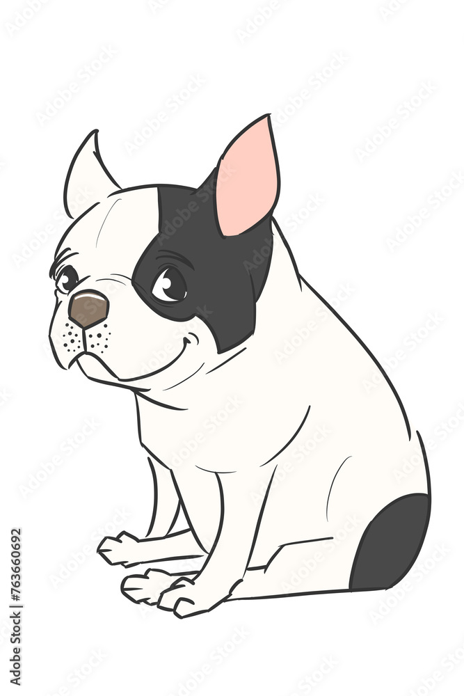 This is an illustration of a “black pied” French bulldog in a 