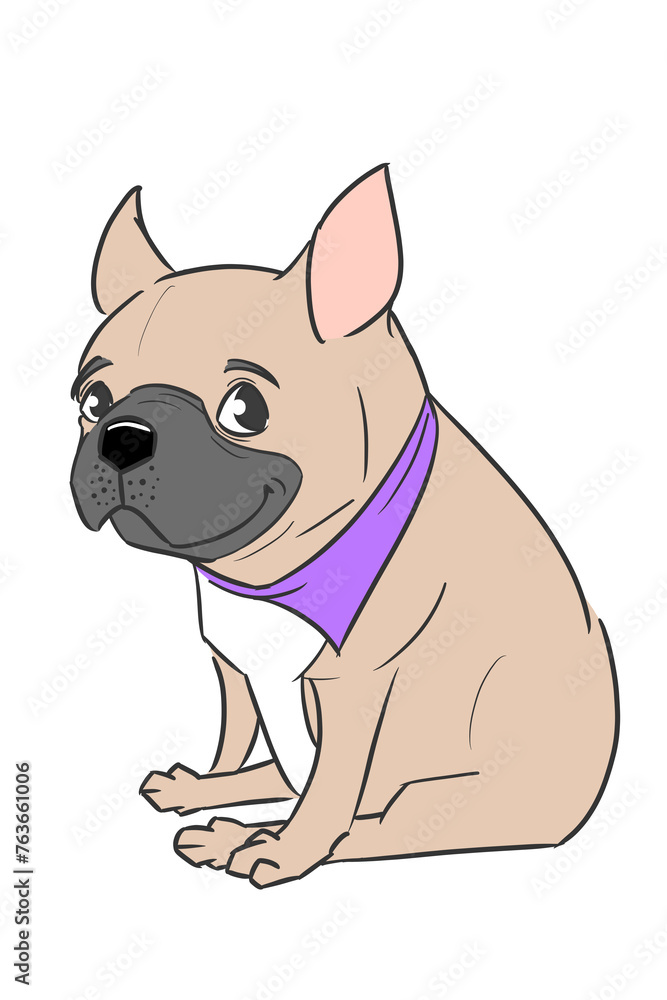 This is an illustration of a “fawn” French bulldog in a This is an illustration of a “fawn” French bulldog in a