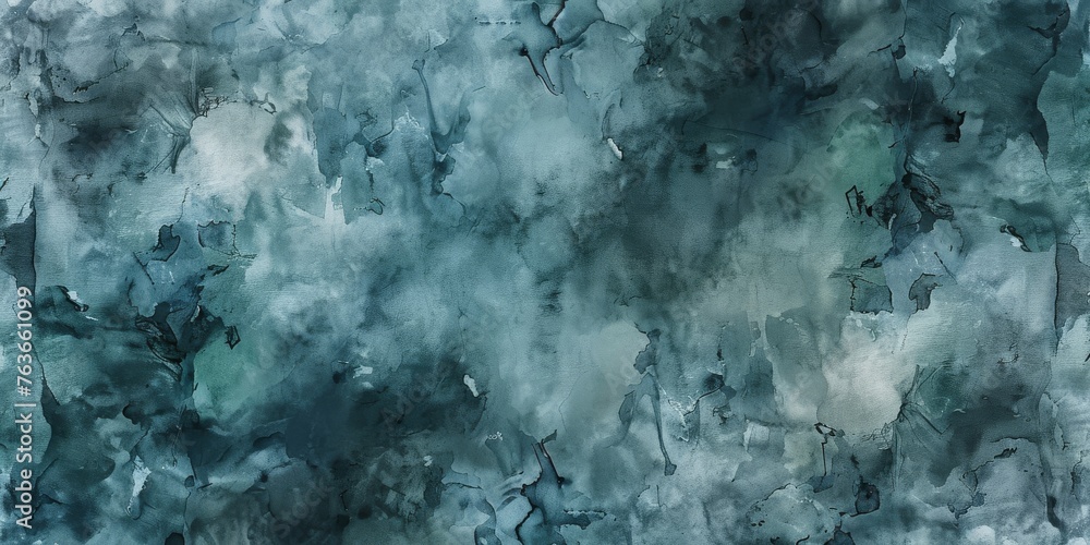 Abstract watercolor wash in shades of teal and dark blue, evoking a serene oceanic feel. - obrazy, fototapety, plakaty 