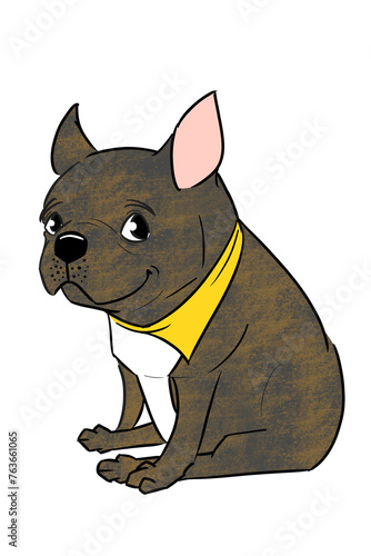 This is an illustration of a “black brindle” French bulldog in a 